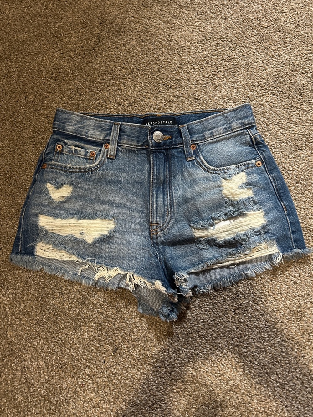Aeropostale Distressed Vintage High Rise Shorty Denim Shorts 000